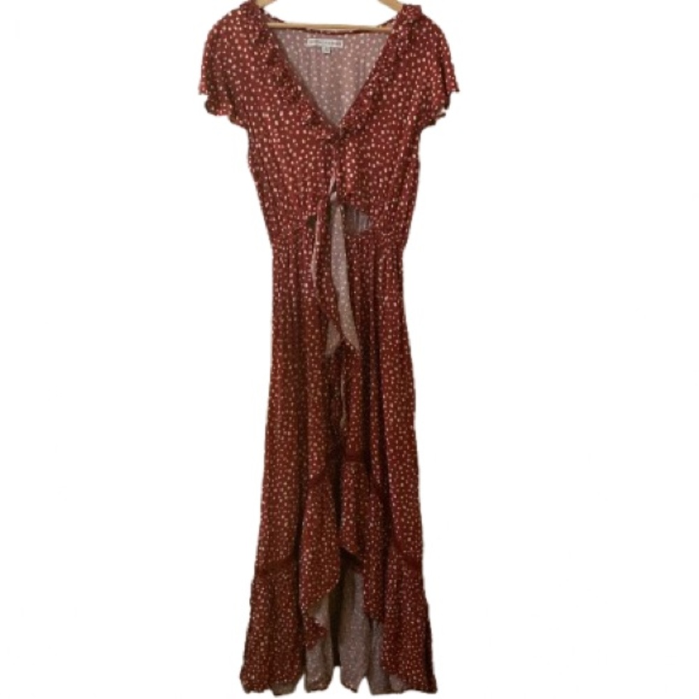 Chic Maroon Polka Dot High Low Dress